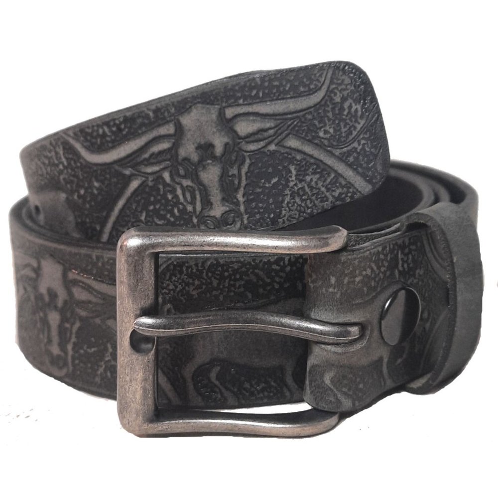 GENUINE COWHIDE LEATHER HORN EMBOSSED BELT 40MM BLACK #1040